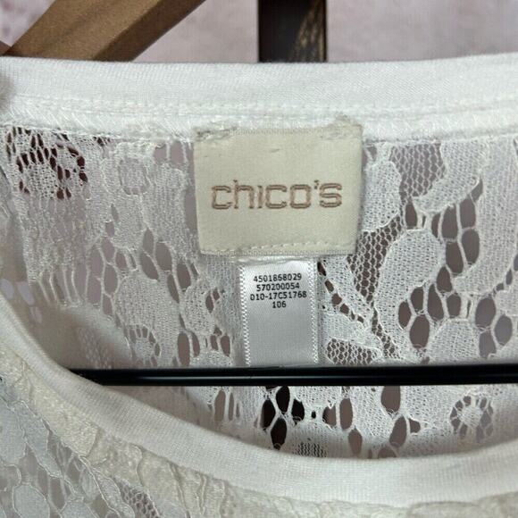 CHICO'S lace romantic layering top size 1 M feminine resort boho chic shirt - Picture 3 of 4